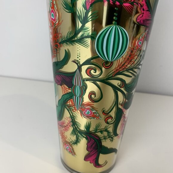 NEW Starbucks Christmas Reindeer Tumbler Gold Green 2024 Topper Straw 24 oz - Picture 3 of 9